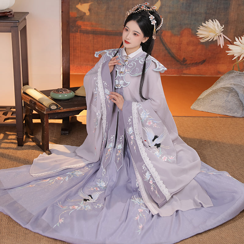PreOrder:Majestic Purple Crane: Traditional Hanfu Elegance – Exquisite Imperial Style for Modern Sophistication