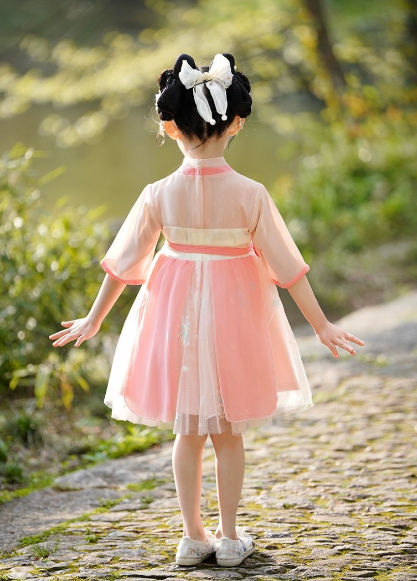 PreOrder:Pink Xiuhe Dress - Ethereal Hanfu Gown for Little Girls