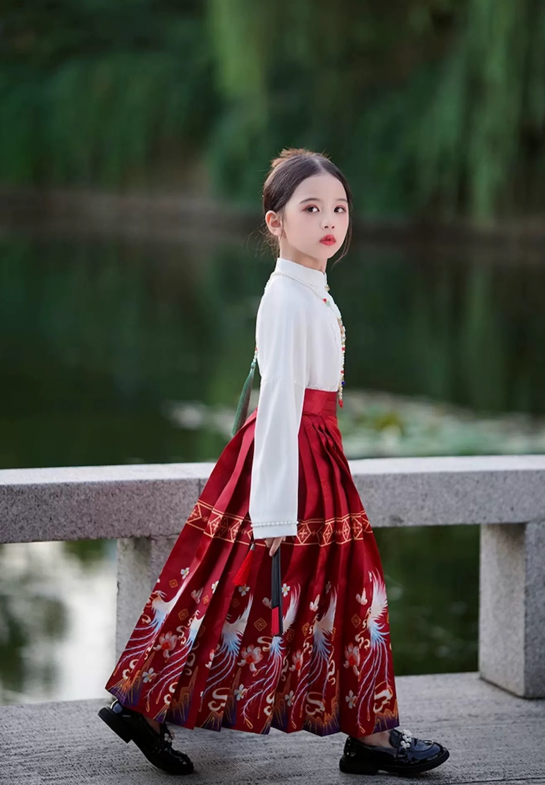 PreOrder: Phoenix - Girls' Horse-face Dress Set in Tang Dynasty Style