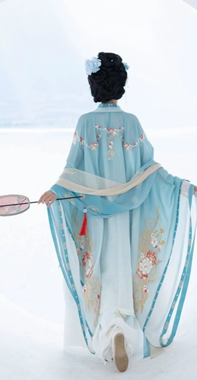 Imperial Consort Blue: Tang Dynasty Embroidered Hanfu Set