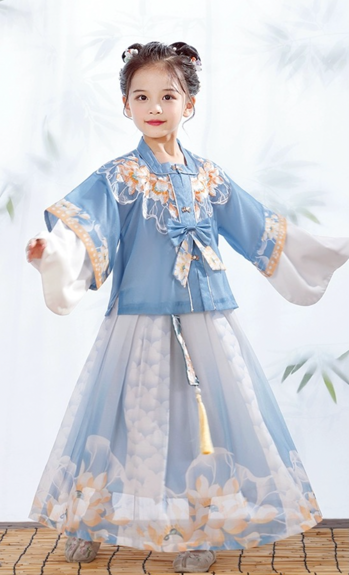PreOrder:Xiaohe Blue Hanfu for Girls - Adorable Mother-Daughter Traditional Outfits