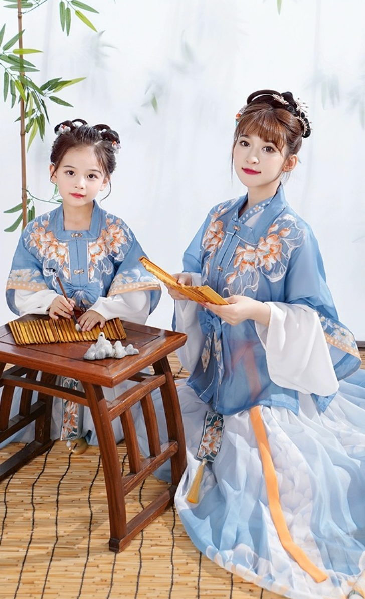 Xiaohe Blue Hanfu for Girls - Adorable Mother-Daughter Traditional Outfits