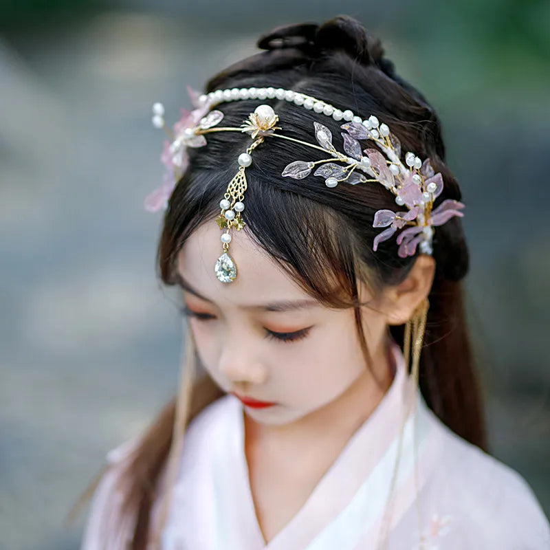 Enchanting Pink Floral Tassel Headband - Faux Earring Design