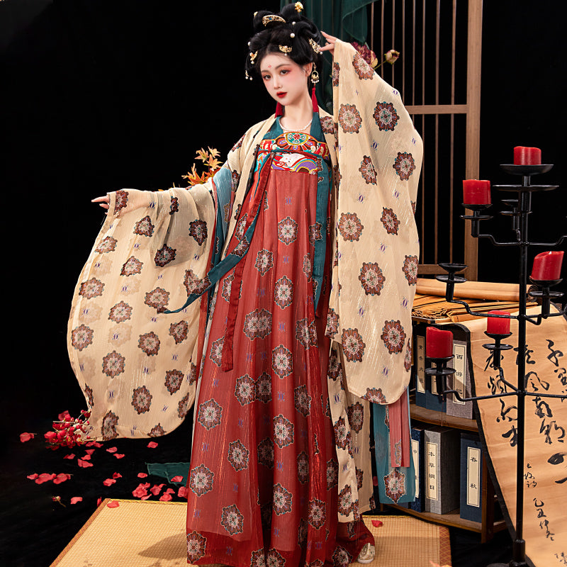 PreOrder: Morning Bloom Banquet: Original Red Hanfu - Summer Large-Sleeve Tang-Style Set