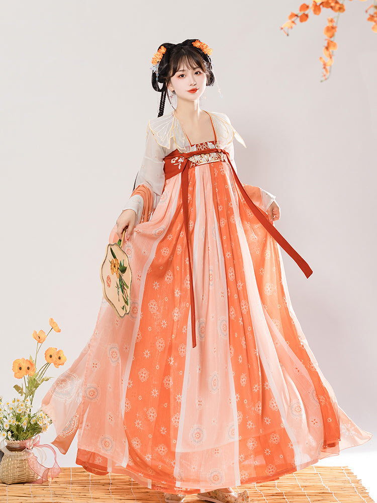 PreOder:Butterfly Gown in Citrus: Ethereal Women's Hanfu with Graceful Flow