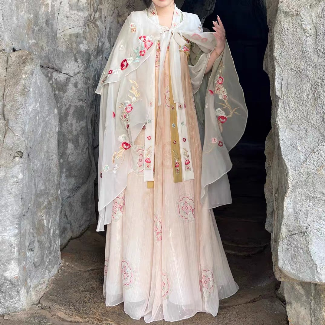 Rent-Blossom Elegance: Original Red Jade Blossom Tang Hanfu - Embroidered Split Skirt for Spring/Summer - Perfect for BFF Outings