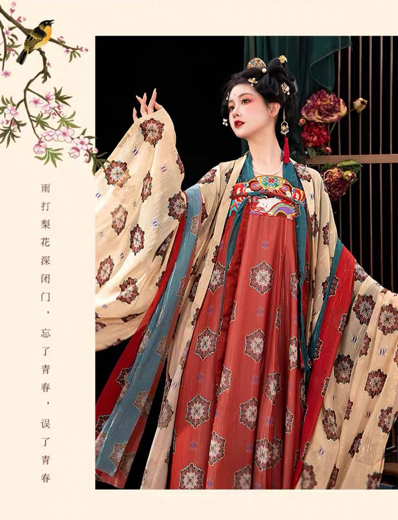PreOrder: Morning Bloom Banquet: Original Red Hanfu - Summer Large-Sleeve Tang-Style Set