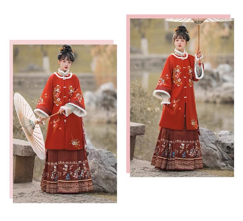 赤雪：原创明式冬季汉服——喜庆交领外套+改良马脸裙——中国传统优雅