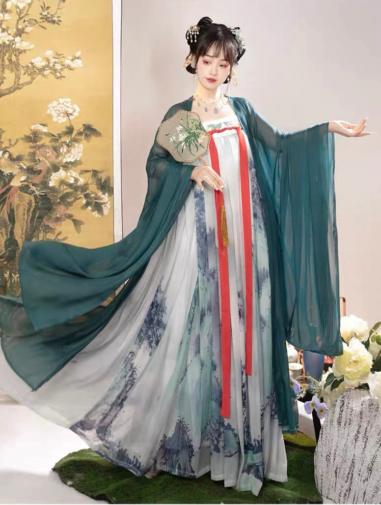 PreOrder: Mountain Wanderer: Ethereal Green Tang Dynasty Hanfu for Women