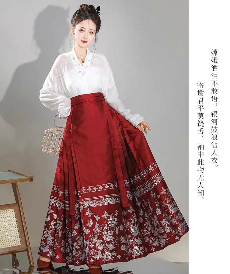 PreOder:Dream Butterfly Red: Traditional Ming Dynasty Horseface Skirt Set