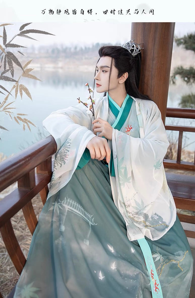 PreOder:Ink Scholar: Men's Jin-Style Qi Waist Ruqun Hanfu in Wei-Jin Warrior Elegance