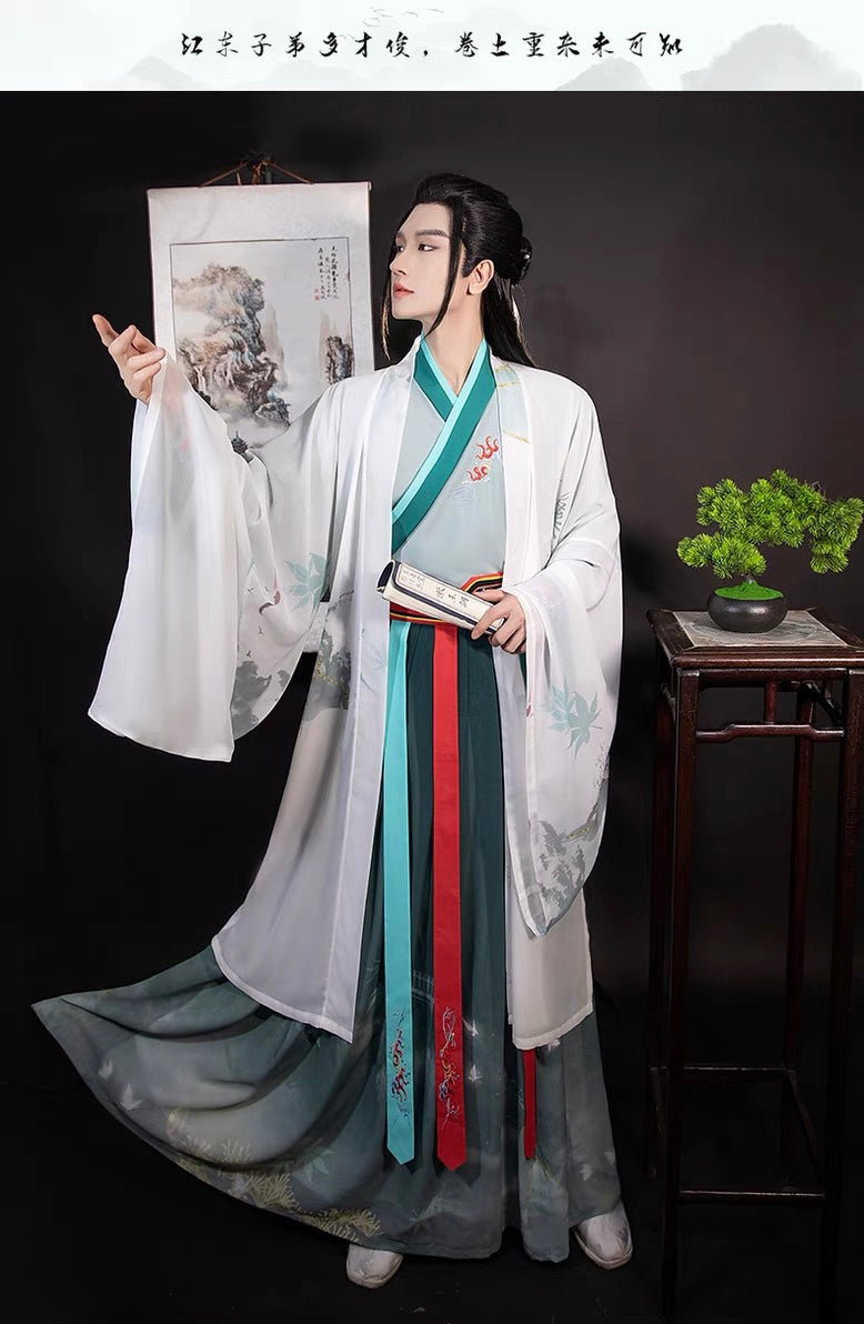 PreOder:Ink Scholar: Men's Jin-Style Qi Waist Ruqun Hanfu in Wei-Jin Warrior Elegance