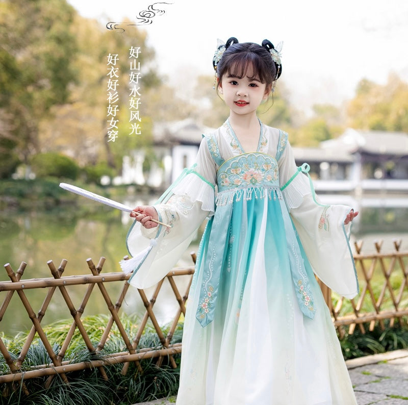 Spring Blossom Elegance: Girls' Cherry Blossom Hanfu Dress