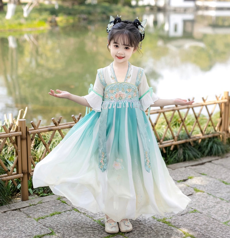 PreOrder:Spring Blossom Elegance: Girls' Cherry Blossom Hanfu Dress