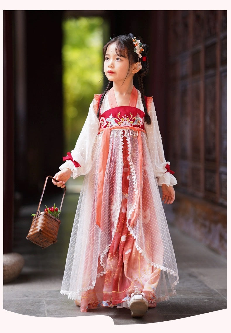 PreOder:Elegant Red Xiuhe Dress - Traditional Chinese Princess Gown for Children