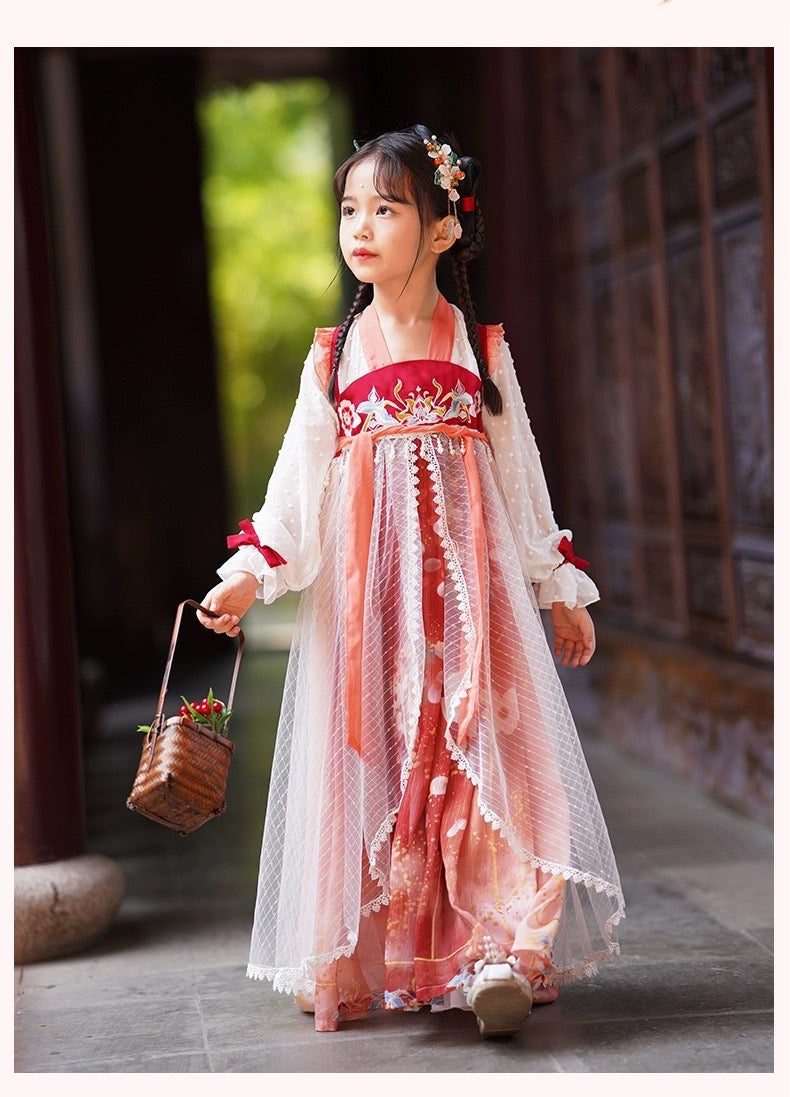PreOder:Elegant Red Xiuhe Dress - Traditional Chinese Princess Gown for Children