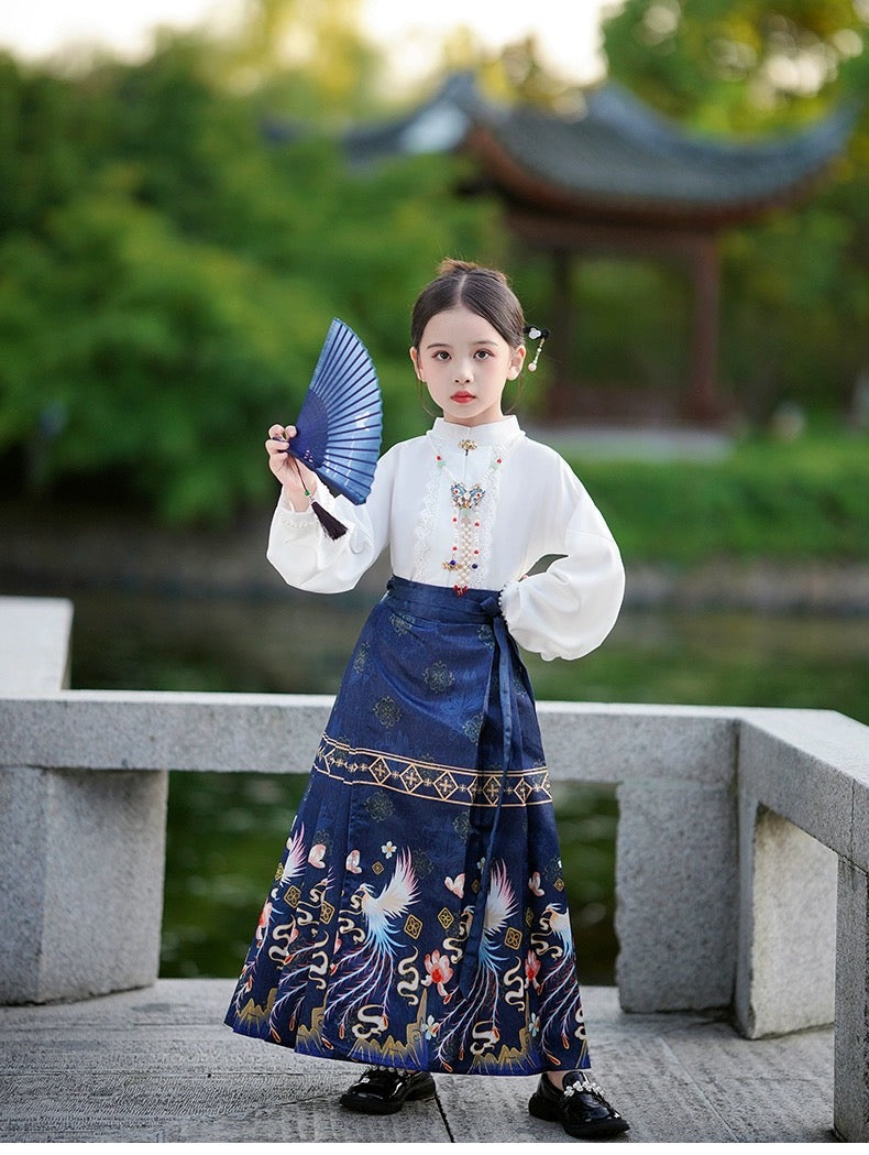 PreOrder: Phoenix - Girls' Horse-face Dress Set in Tang Dynasty Style