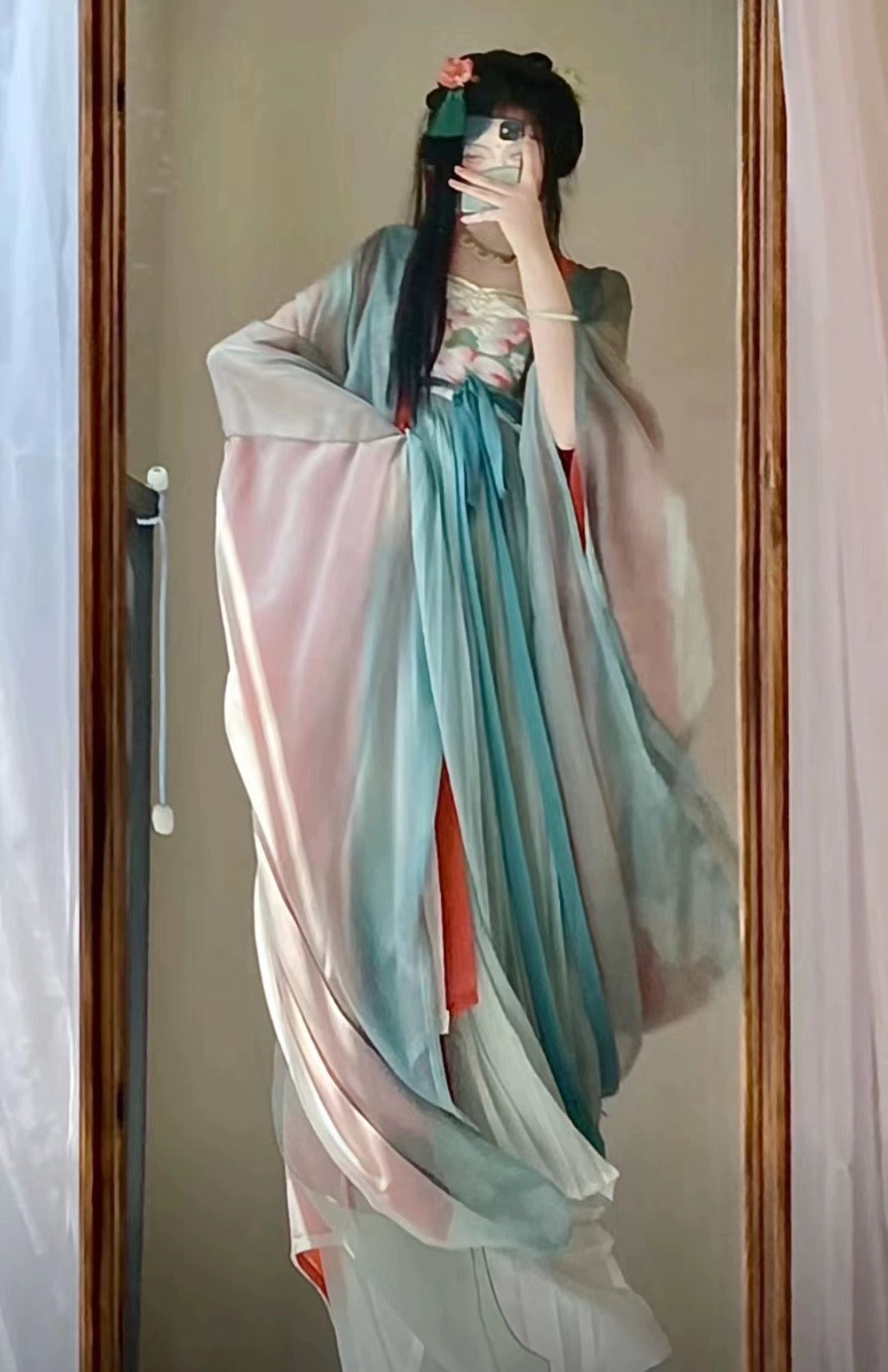 Lotus Fairy in Aqua - Tang Dynasty Deluxe Embroidered dress