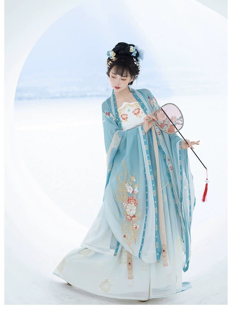 PreOder:Imperial Consort Blue: Tang Dynasty Embroidered Hanfu Set
