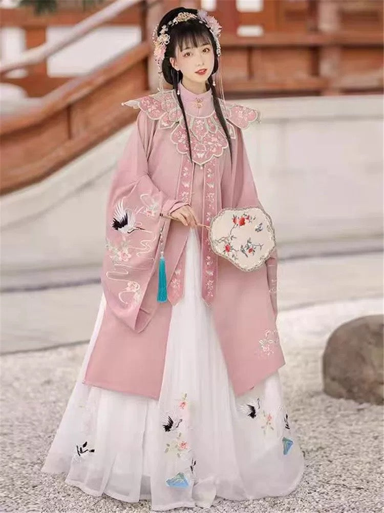 Elegant Pink Embroidered Ming-Style Hanfu for Women
