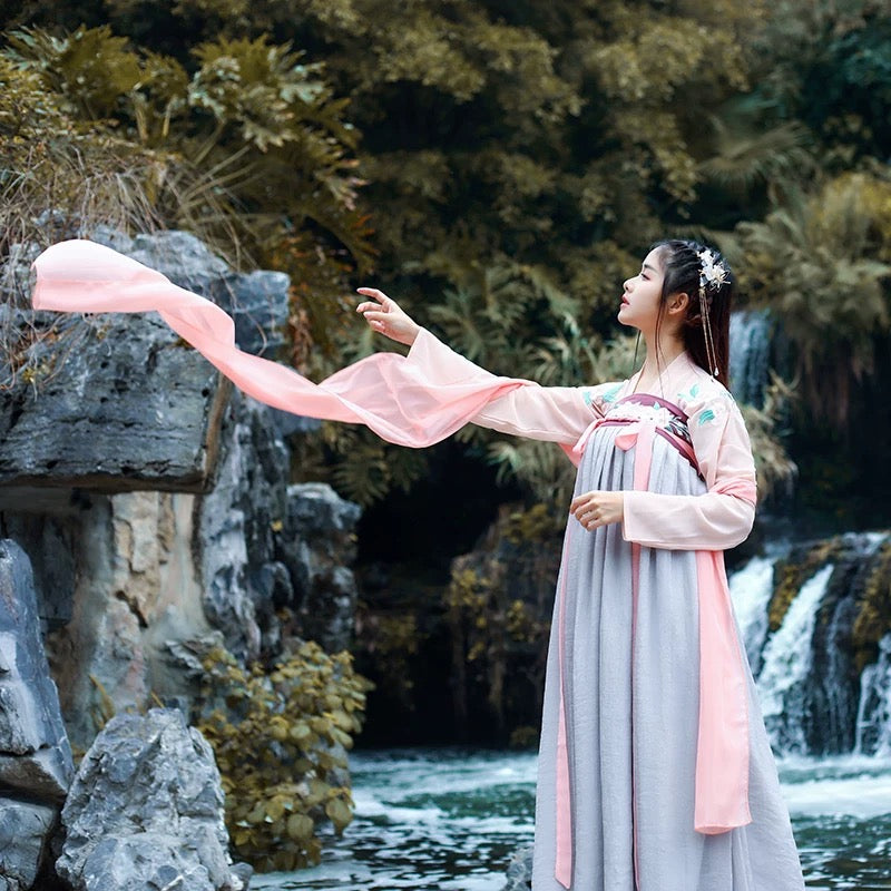 Peach Blossom Elegance: Traditional Qi Chest Ru Skirt Hanfu for Women -  Chinese Heritage Fashion