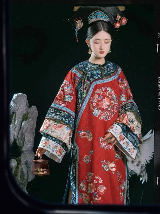 Refundable Deposit for Imperial Elegance: Qing Dynasty-Inspired Hanfu Dress - Traditional Print & Courtly Grace