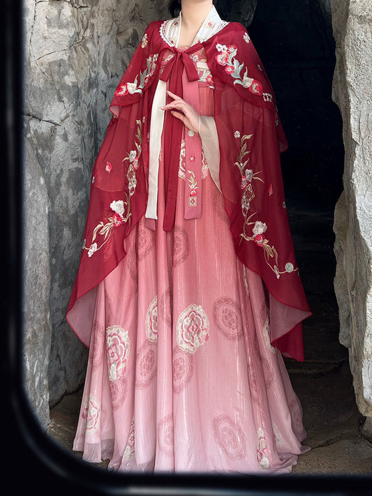 Refundable Deposit - Blossom Elegance: Original Red Jade Blossom Tang Hanfu - Embroidered Split Skirt for Spring/Summer - Perfect for BFF Outings