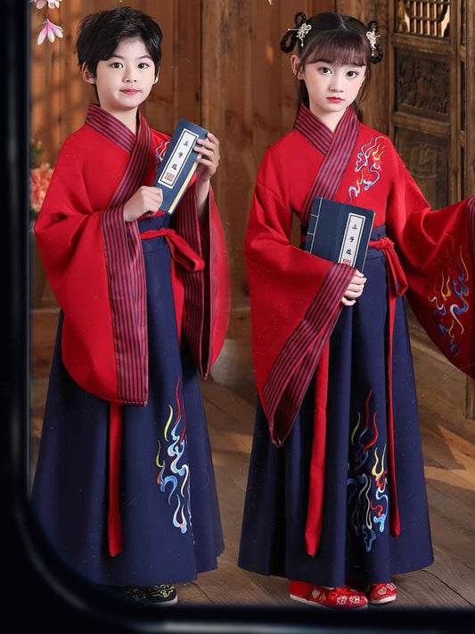 火焰宽袖汉服：男女童中国传统服装