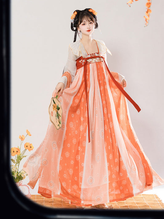 PreOder:Butterfly Gown in Citrus: Ethereal Women's Hanfu with Graceful Flow