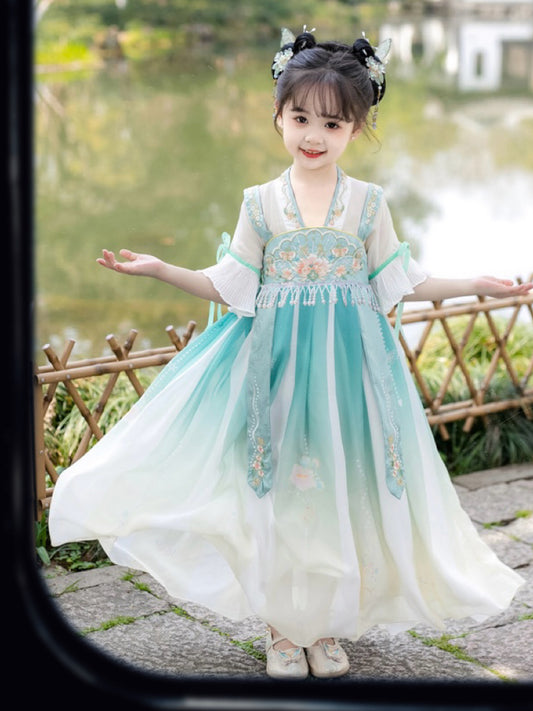Spring Blossom Elegance: Girls' Cherry Blossom Hanfu Dress