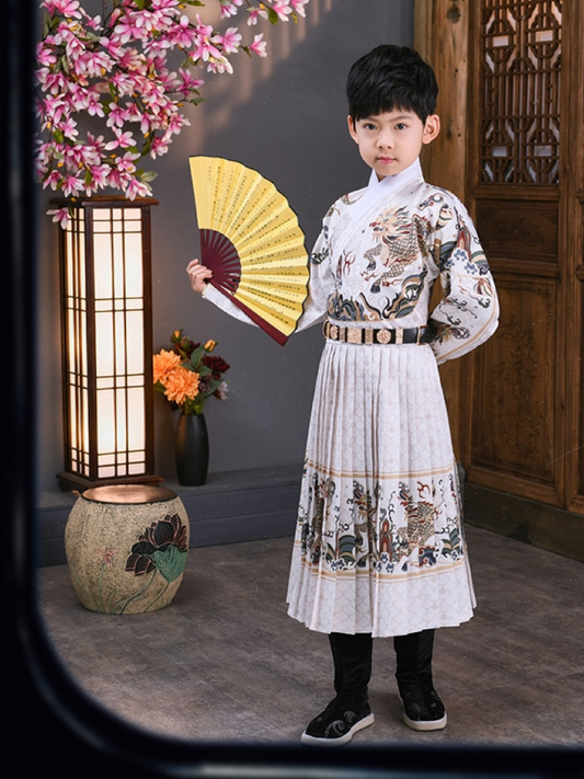 Regal Quartet: Traditional Chinese Feiyu Attire in White, Black, Red, and Purple