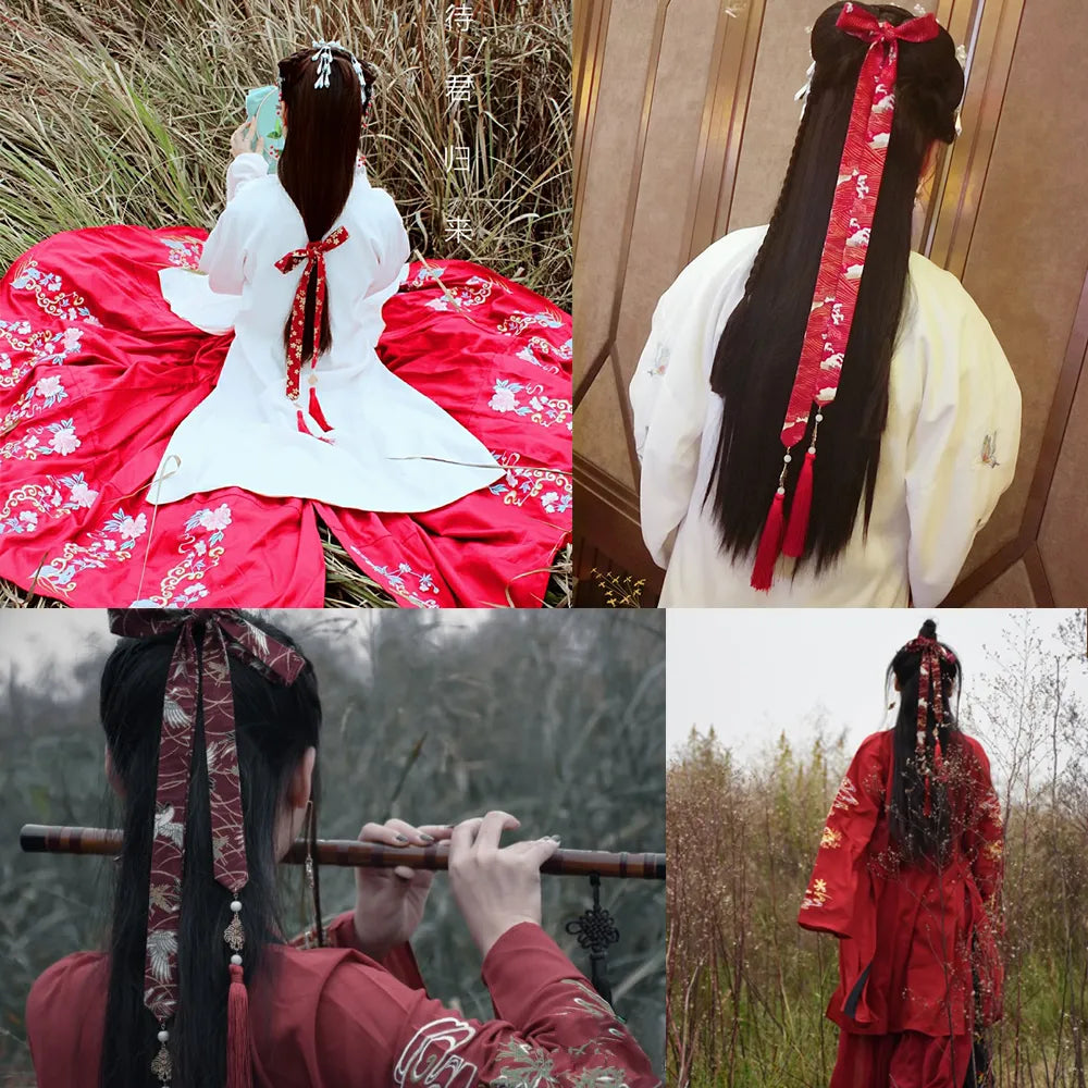 Elegant Hanfu-Inspired Red Chiffon Headband - Unisex